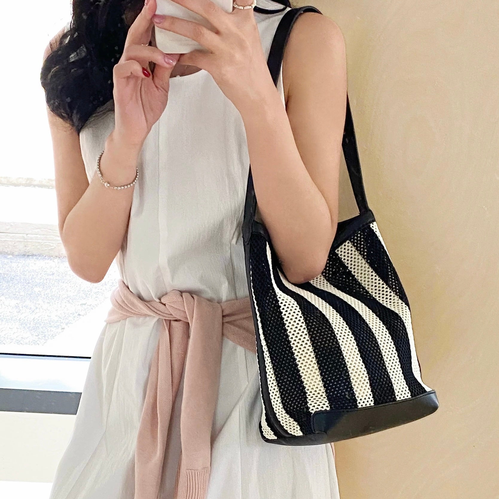Stripe Woven Bucket Bag
