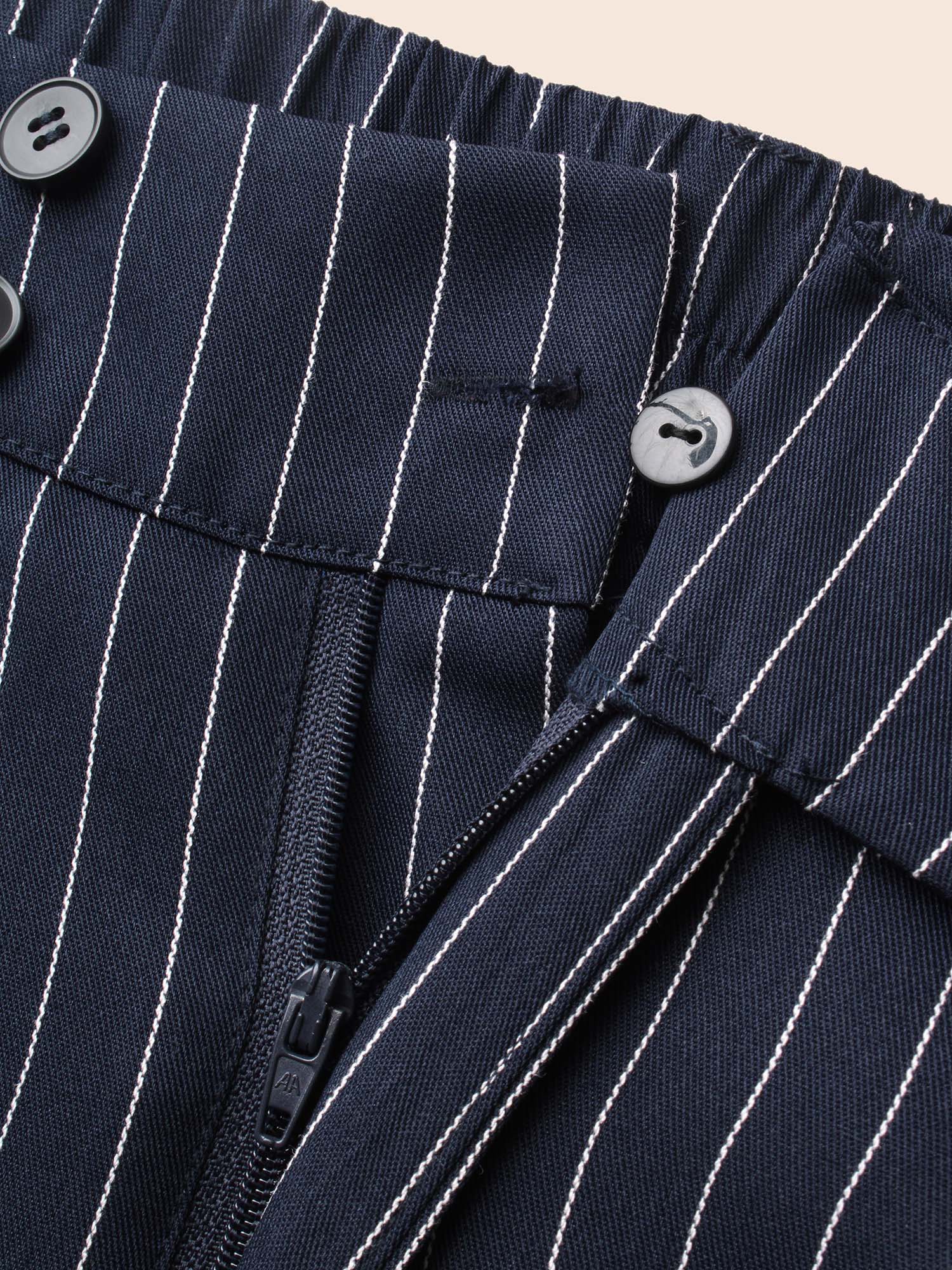 Striped Button Detail Mid Rise Wide Leg Pants