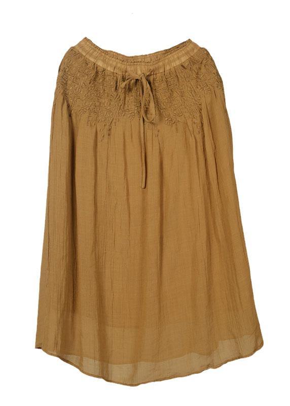Italian Yellow Embroidered Tie Waist Fall Skirt