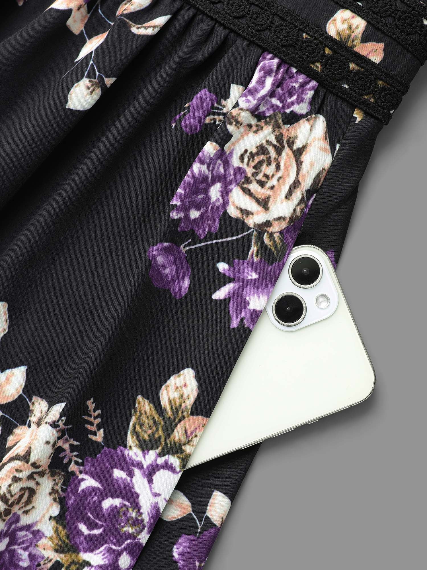 V-Neck Floral Bust Defining Lace Dress