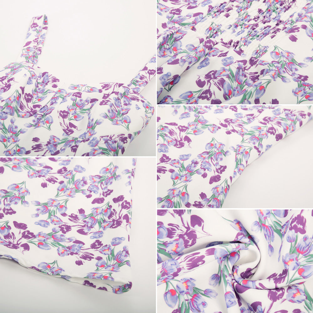 Floral Print Sweetheart Neck Flared A-Line Dress with Belt