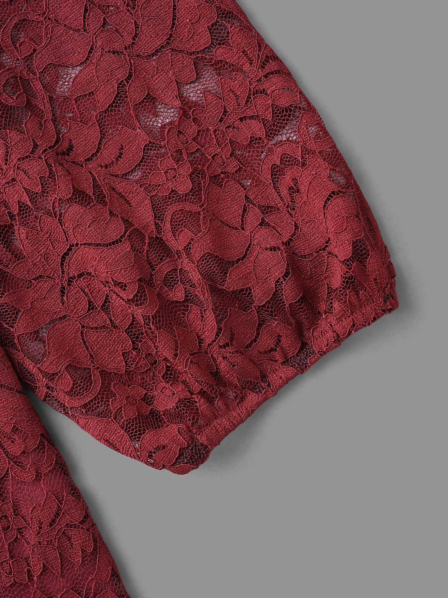 Solid Lace Patchwork Lantern Sleeve Dress