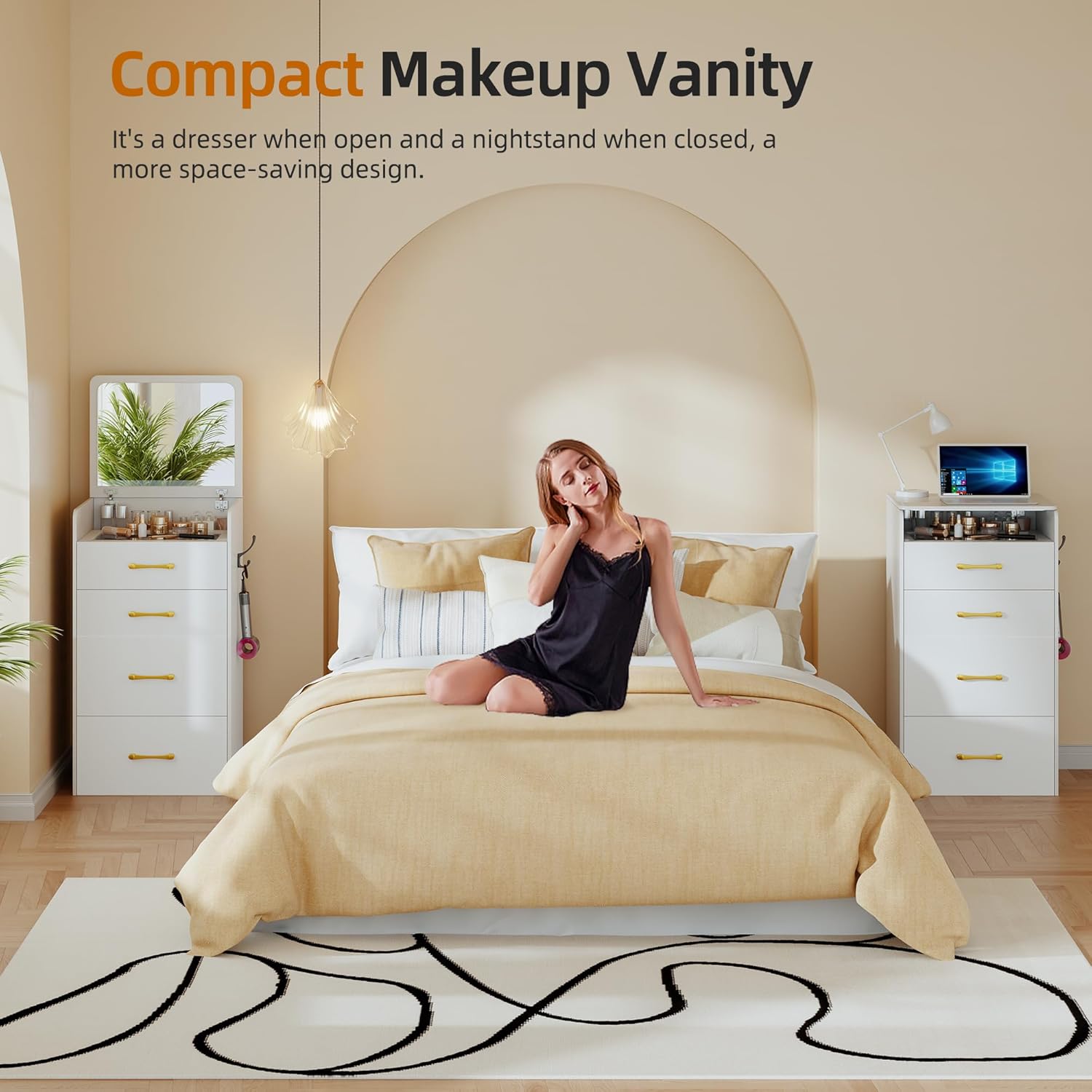 3 in 1 Vanity Desk with Flip Top Mirror for Bedroom