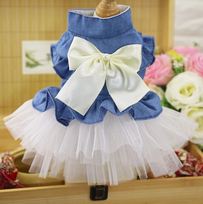 Princess Denim Bow Knot Pet Clothing
