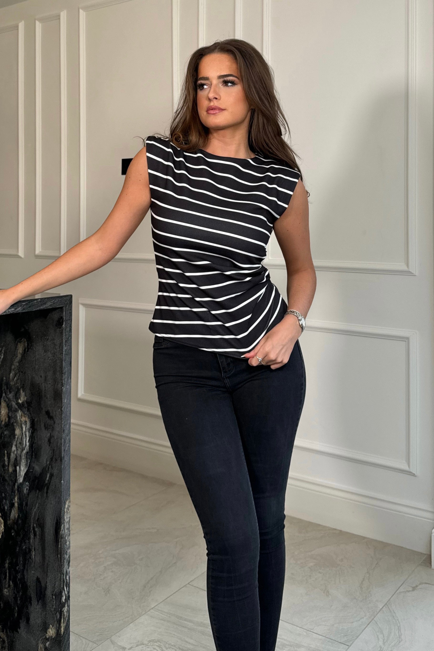 Pari Shoulder Pad Black Stripe Top