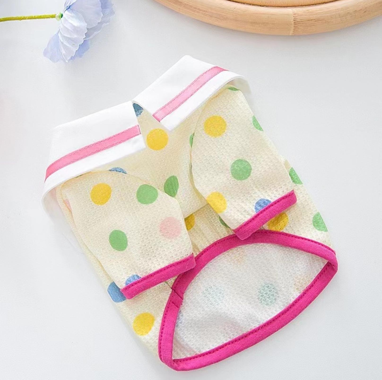 Charming Naval Collar Pet T-shirt with Colourful Dots