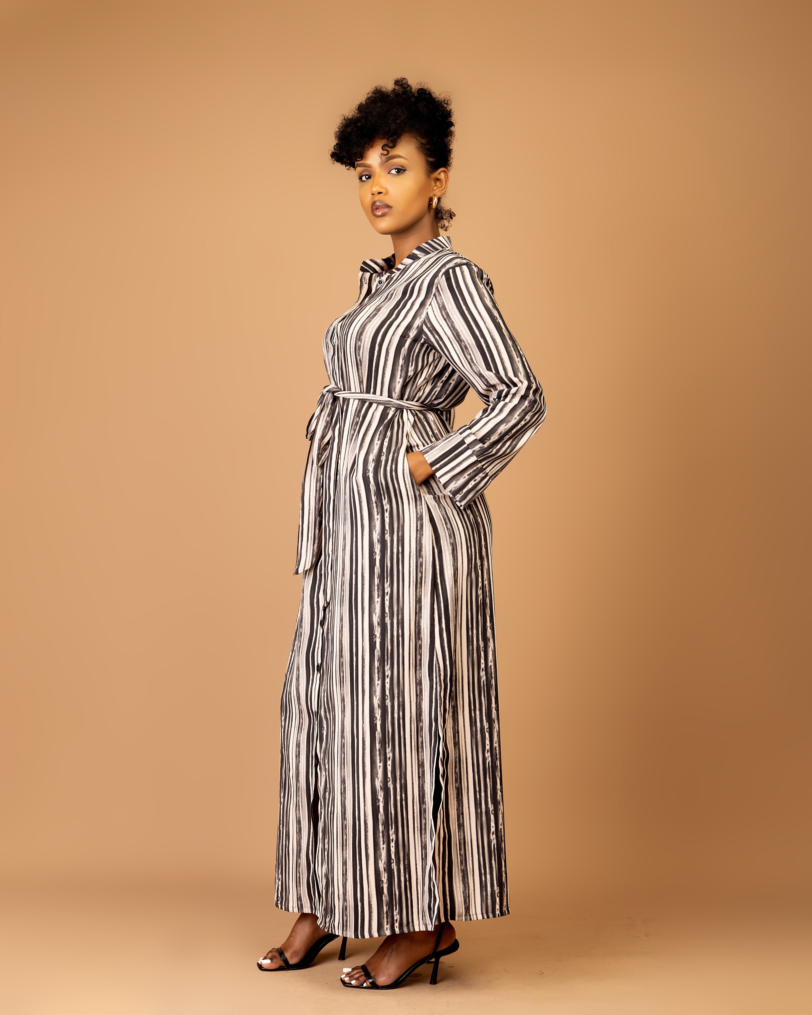 Striped Belted Maxi Shirtdress