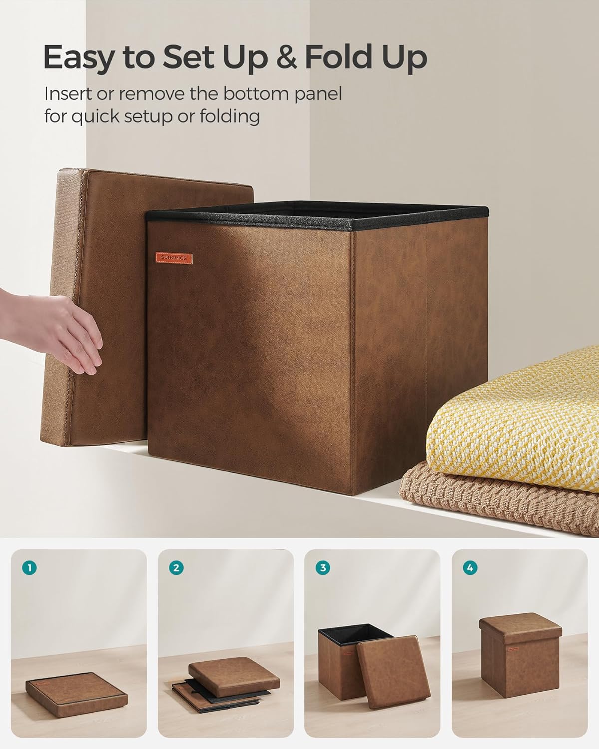 SONGMICS Mazie Collection - 43 Inches Folding Storage Ottoman Bench