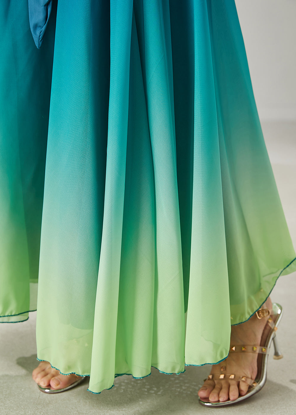 Ethnic Style Gradient Color Exra Large Hem Silk Dance Skirt Summer