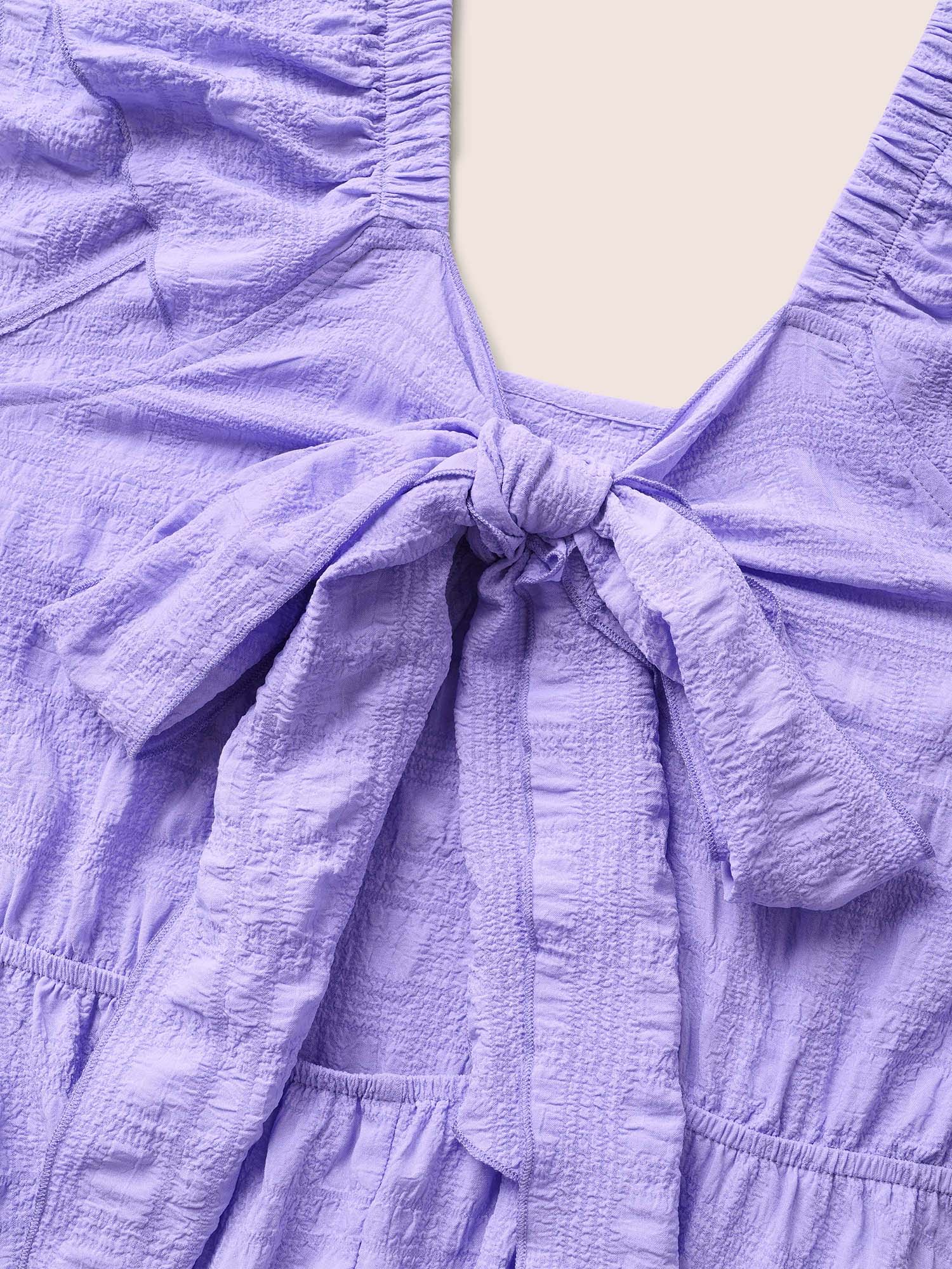 Texture Back Tie Knot Cap Sleeve Dress