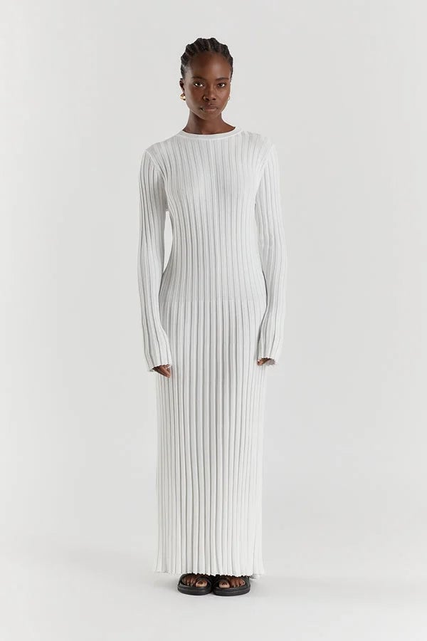 SALLE | V-Neck Sleeved Knit Midi Dress