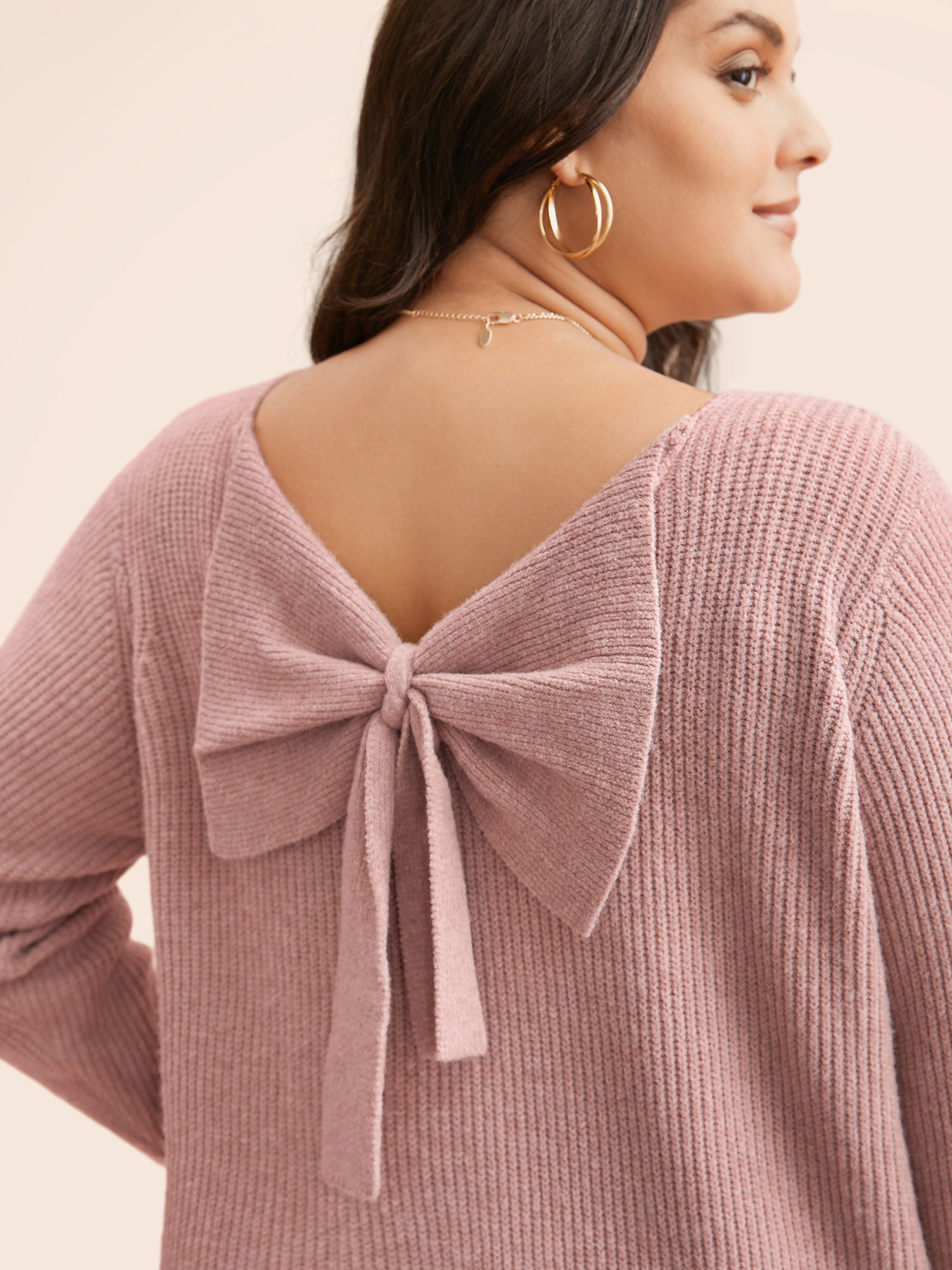 Round Neck Texture Back Bowknot Pullover