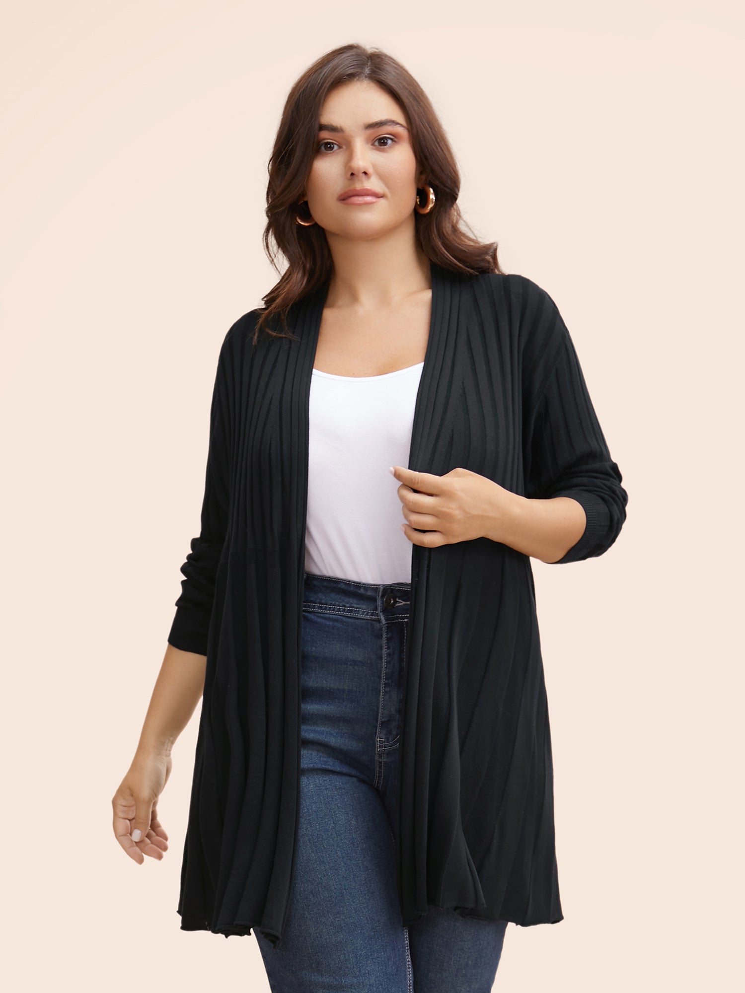 Plain Textured Kimono Collar Cardigan