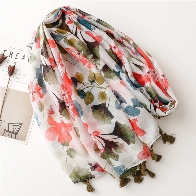 Women's Fashion Flower Voile Silk Scarves