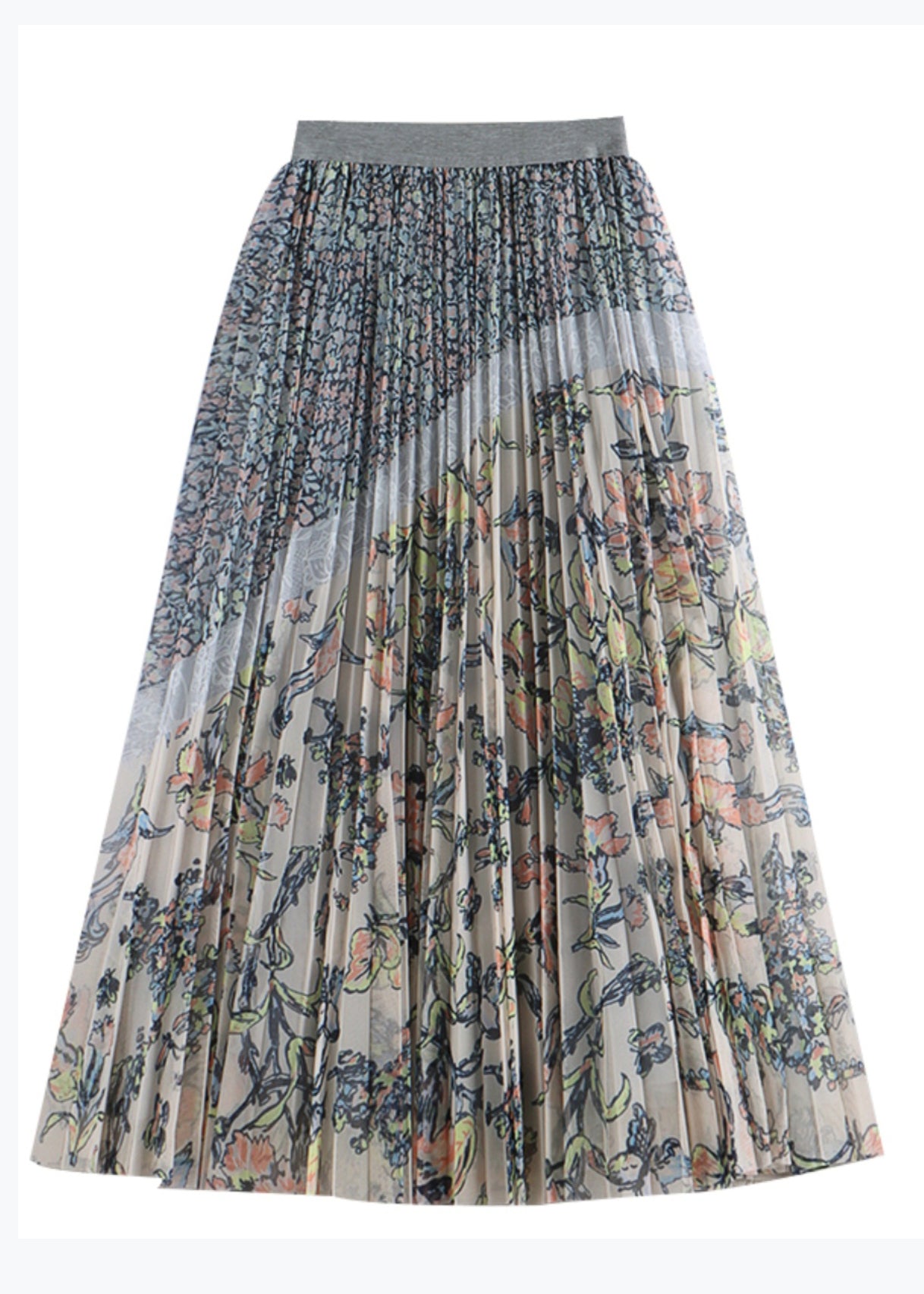Light Purple Print Elastic Waist Tulle Skirts Spring