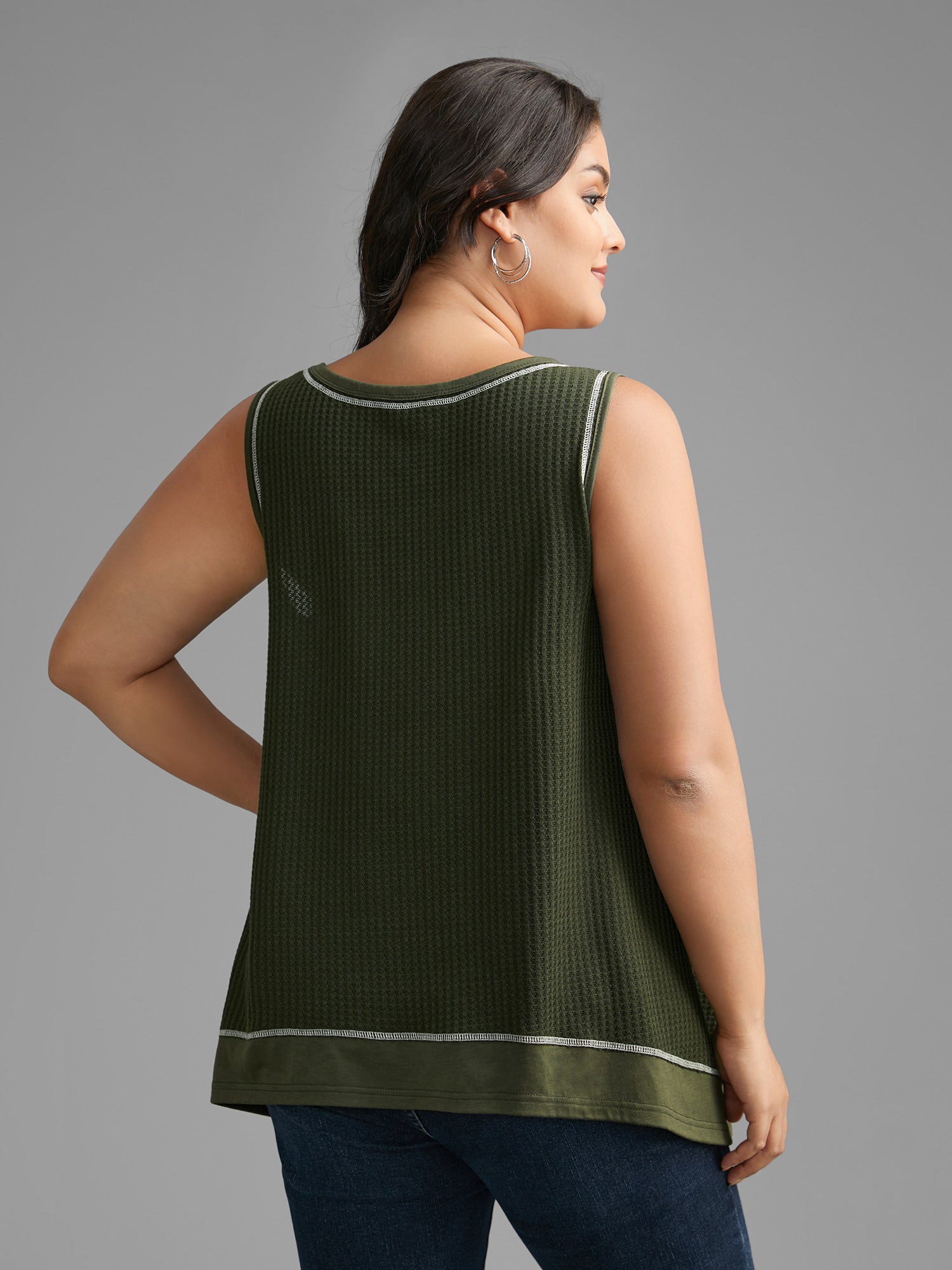 Waffle Knit Patchwork Topstitching Tank Top