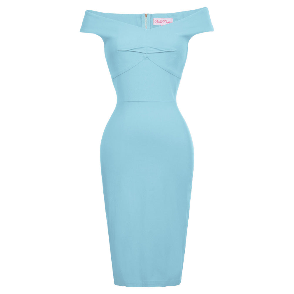 1950s Retro Off-Shoulder Hip-Wrap Slim Bodycon Dress
