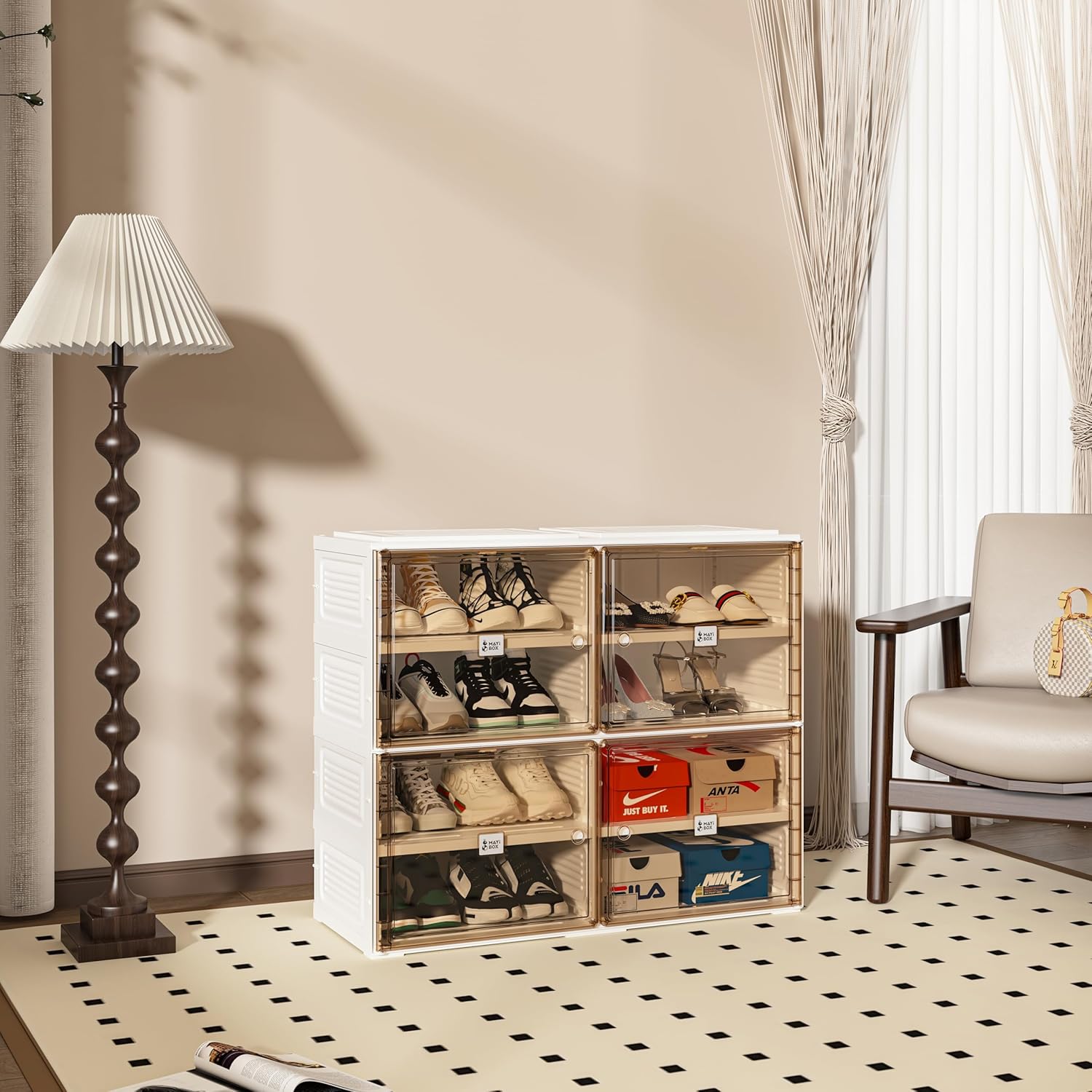 ANTBOX Portable Shoe Rack Organizer for Closet Entryway, Stackable Sneaker Storage Shoe Cabinet with Magnetic Clear Door, Large Plastic Storage containers Bins with Lids 5 Tiers 20 Pairs