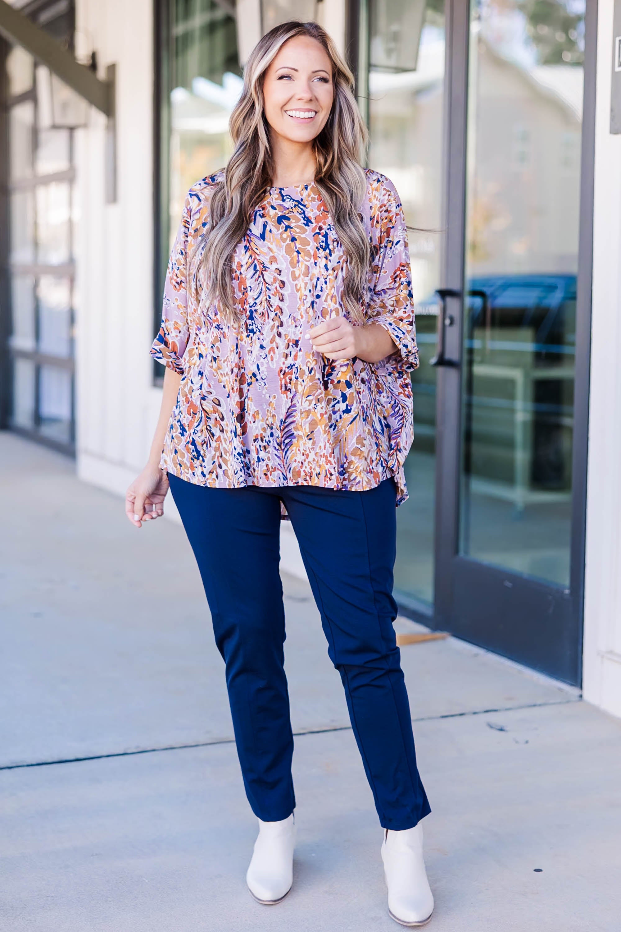 Walk On Your Own Top. Lavender Marigold