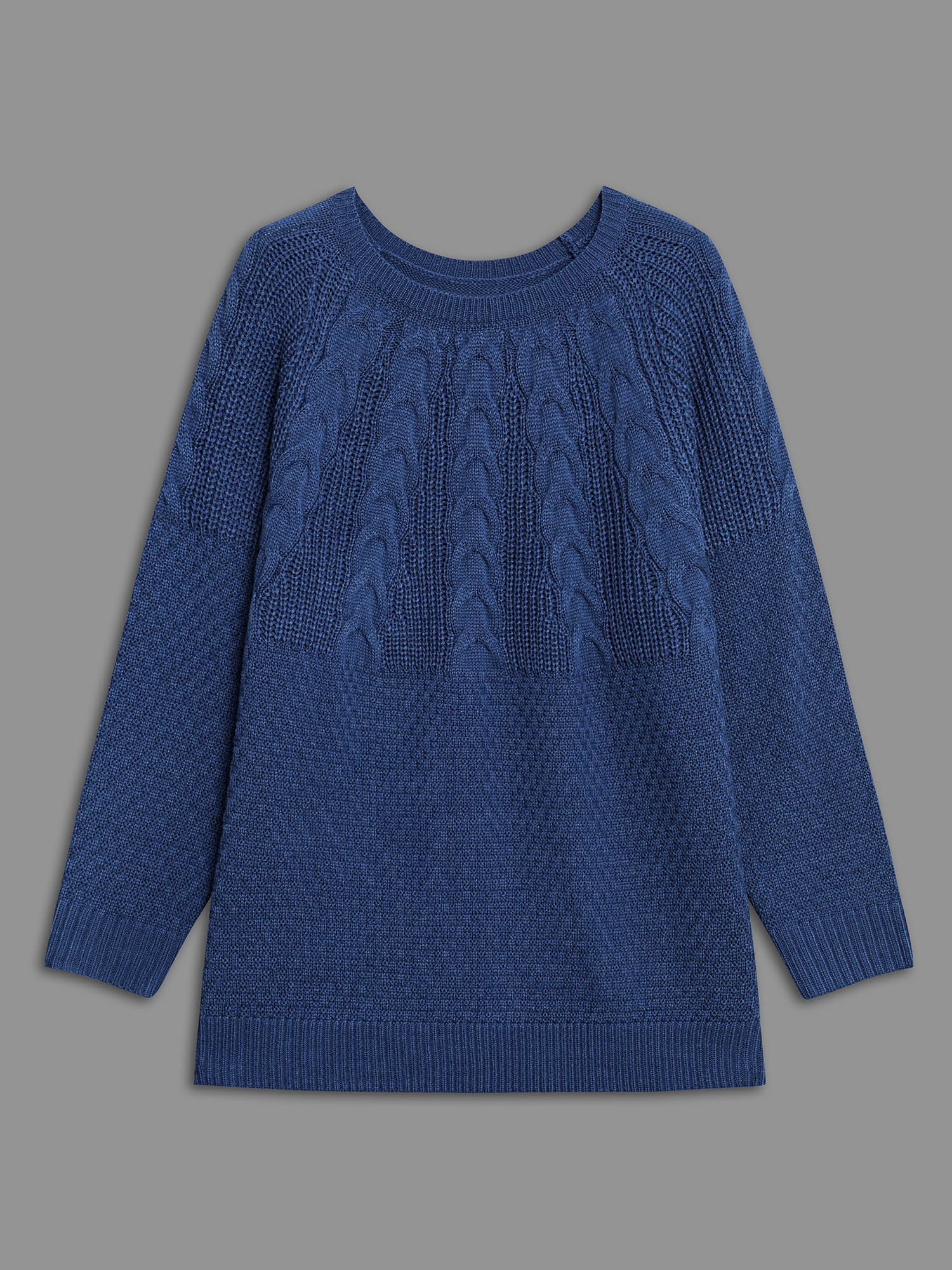 Cable Knit Raglan Sleeve Round Neck Pullover