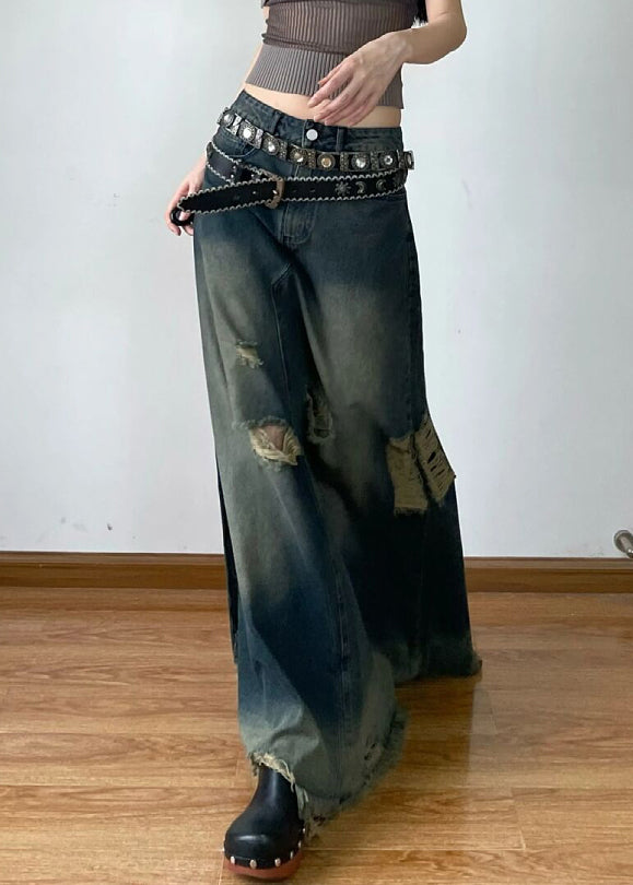 Blue Hole High Waist Denim Maxi Skirts Summer
