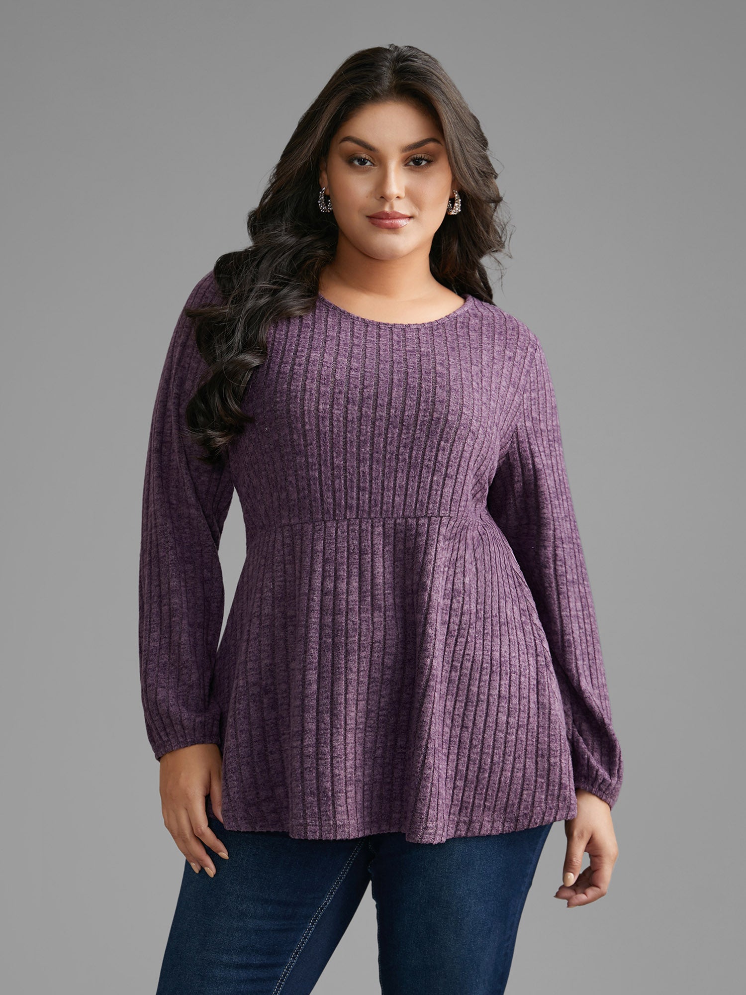 Round Neck Rib Knit Jersey Top