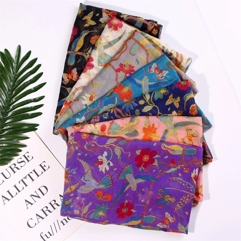 Women's Ig Style Elegant Flower Bird Polyester Scarf