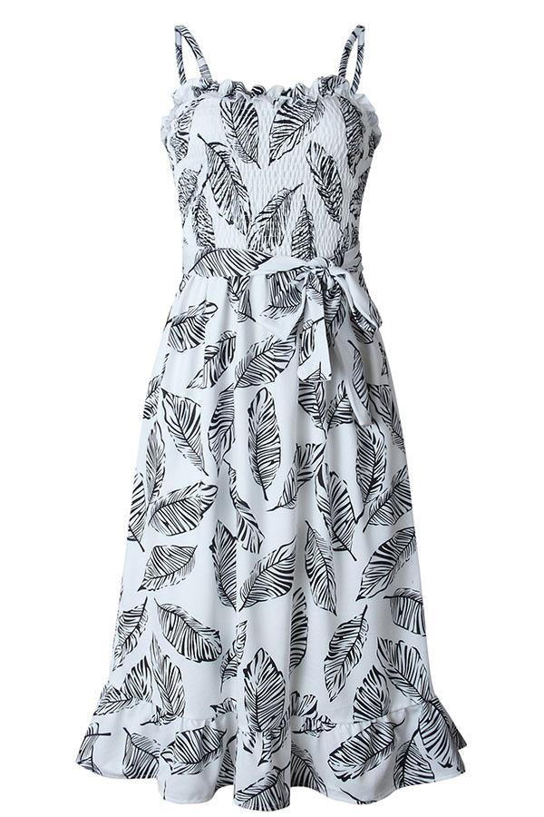 Sleeveless Leaf Print Spaghetti Strap Casual Wear Dress