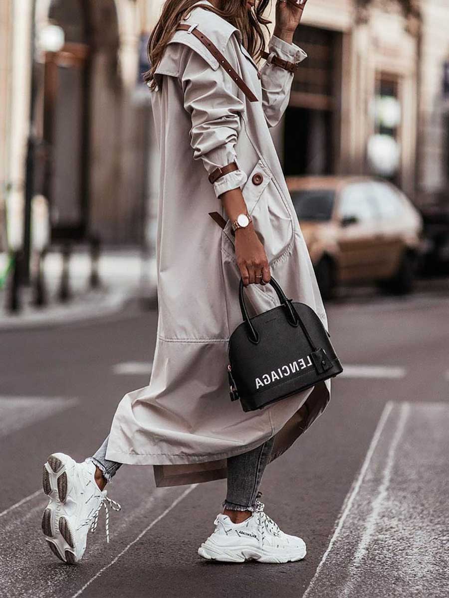 Large Lapel Mid-Length Trench Coat Jacket