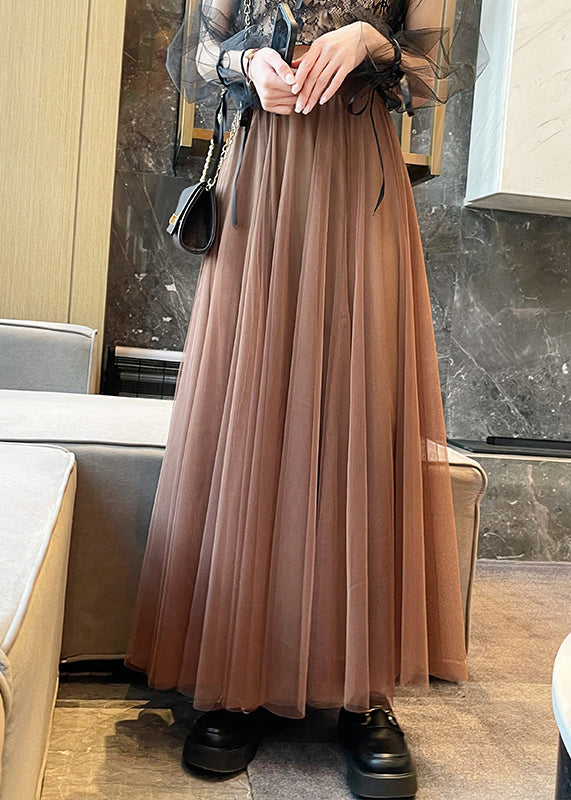 Khaki High Waist Wrinkled Tulle Skirts Summer