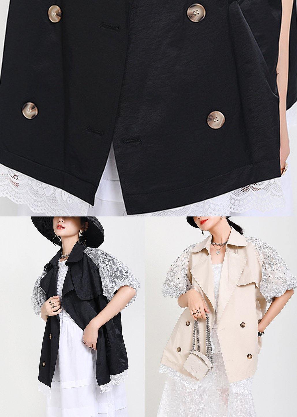 Chic Black Patchwork Lace Button Jacket Summer