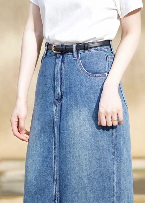 Blue Side Open High Waist Denim Skirts Fall