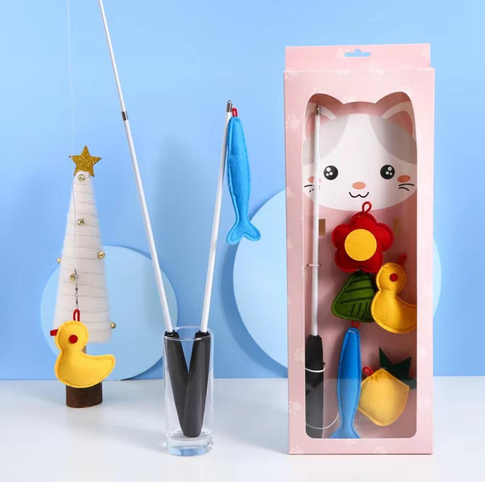 Premium Retractable Catnip Cat stick Toy with 5 Cartoon Heads