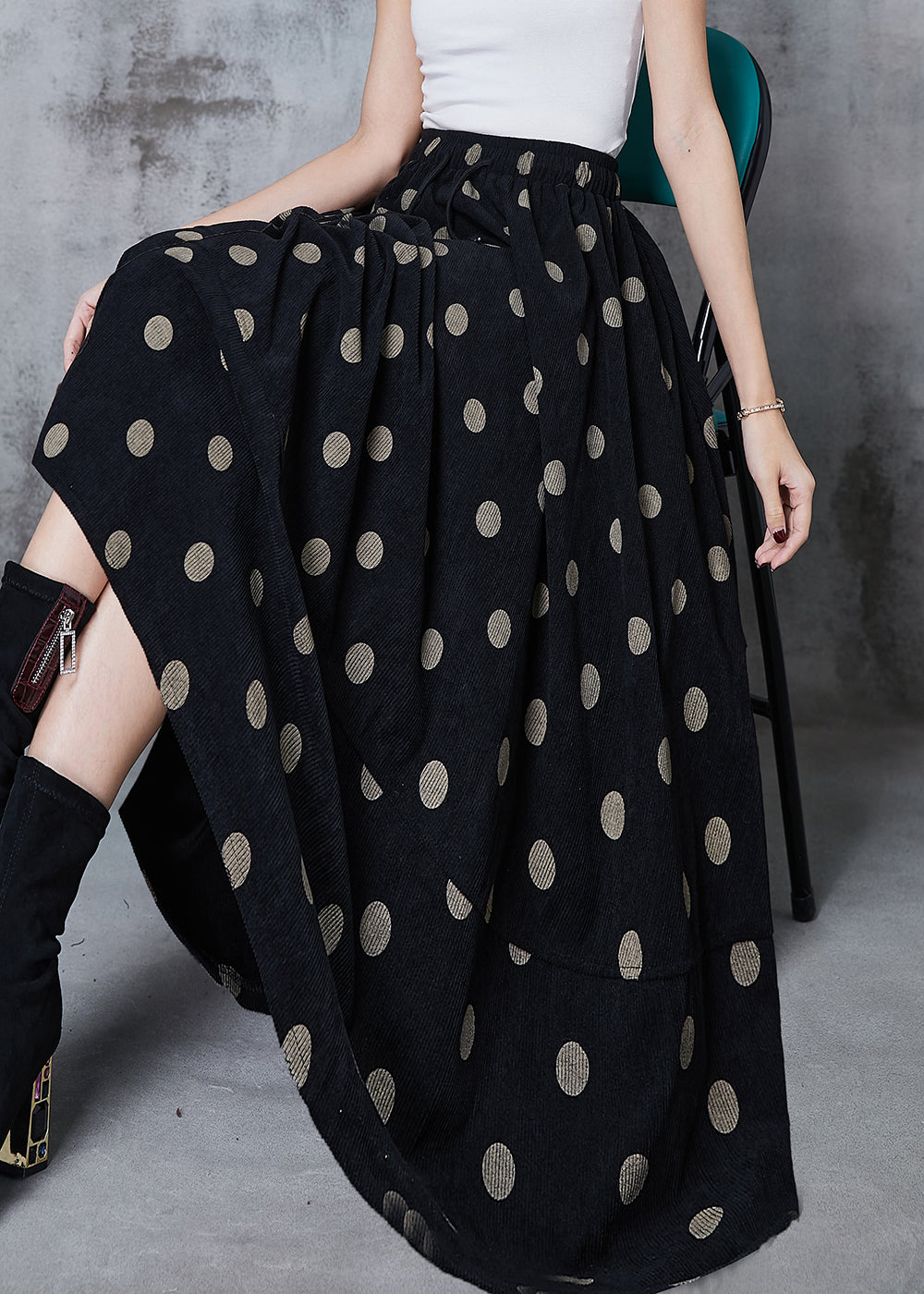 Black Dot Exra Large Hem Cotton Skirt Spring