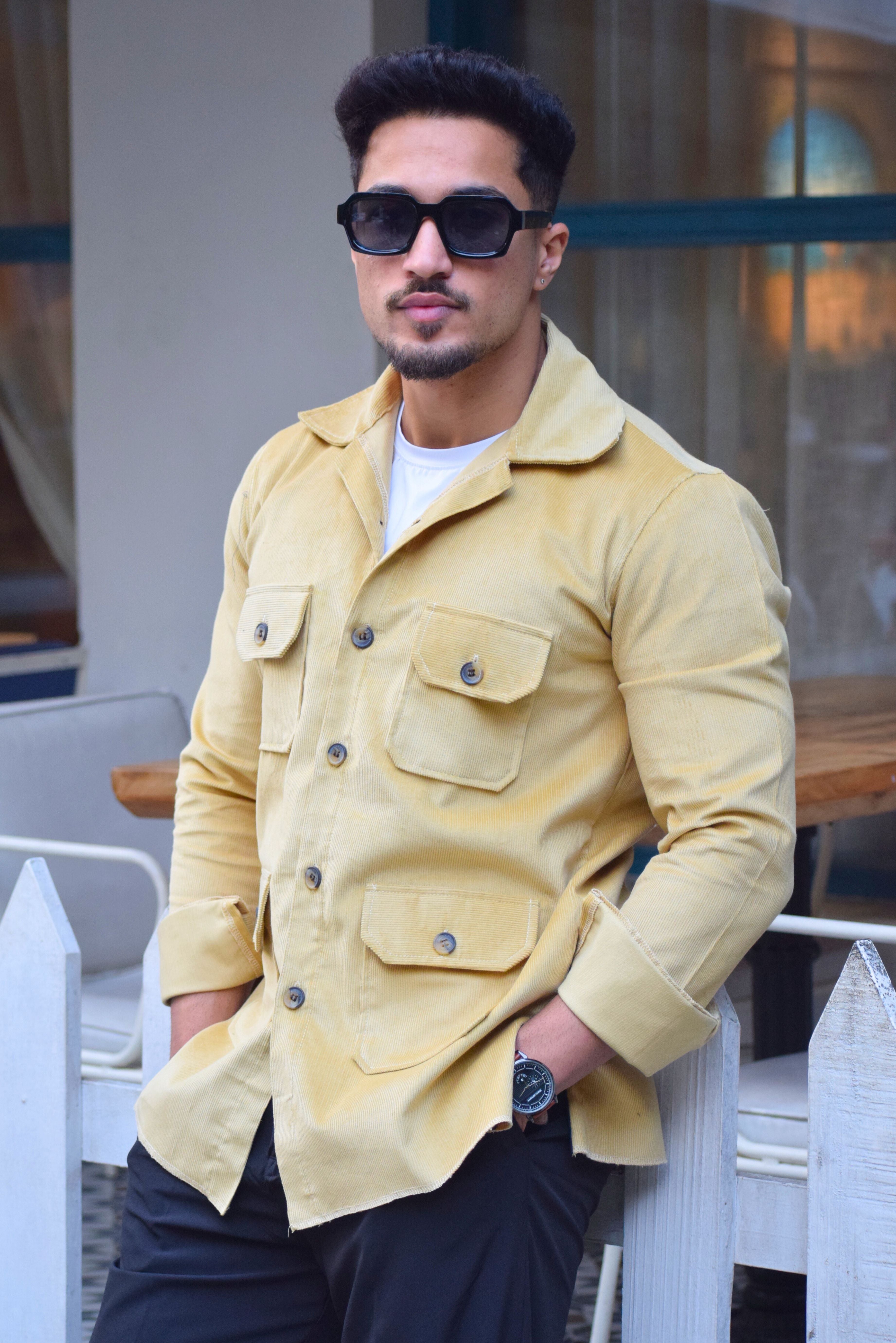 Parmesan-Yellow Corduroy Hunting Shacket for Men