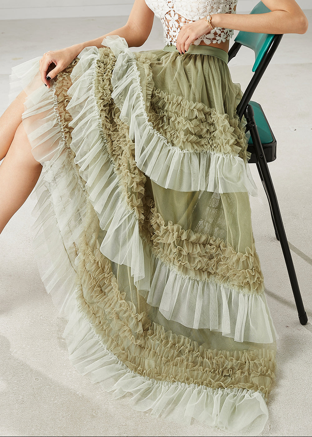 Organic Green Ruffled Patchwork Tulle Skirts Summer