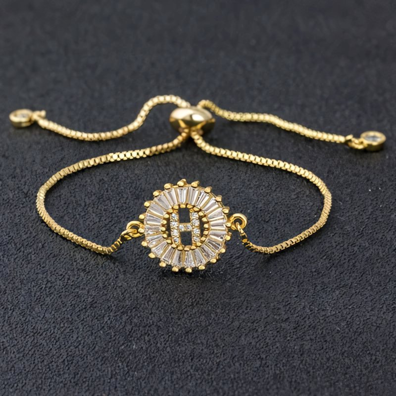 Adjustable Baguette Diamond Letter Initial Bracelets