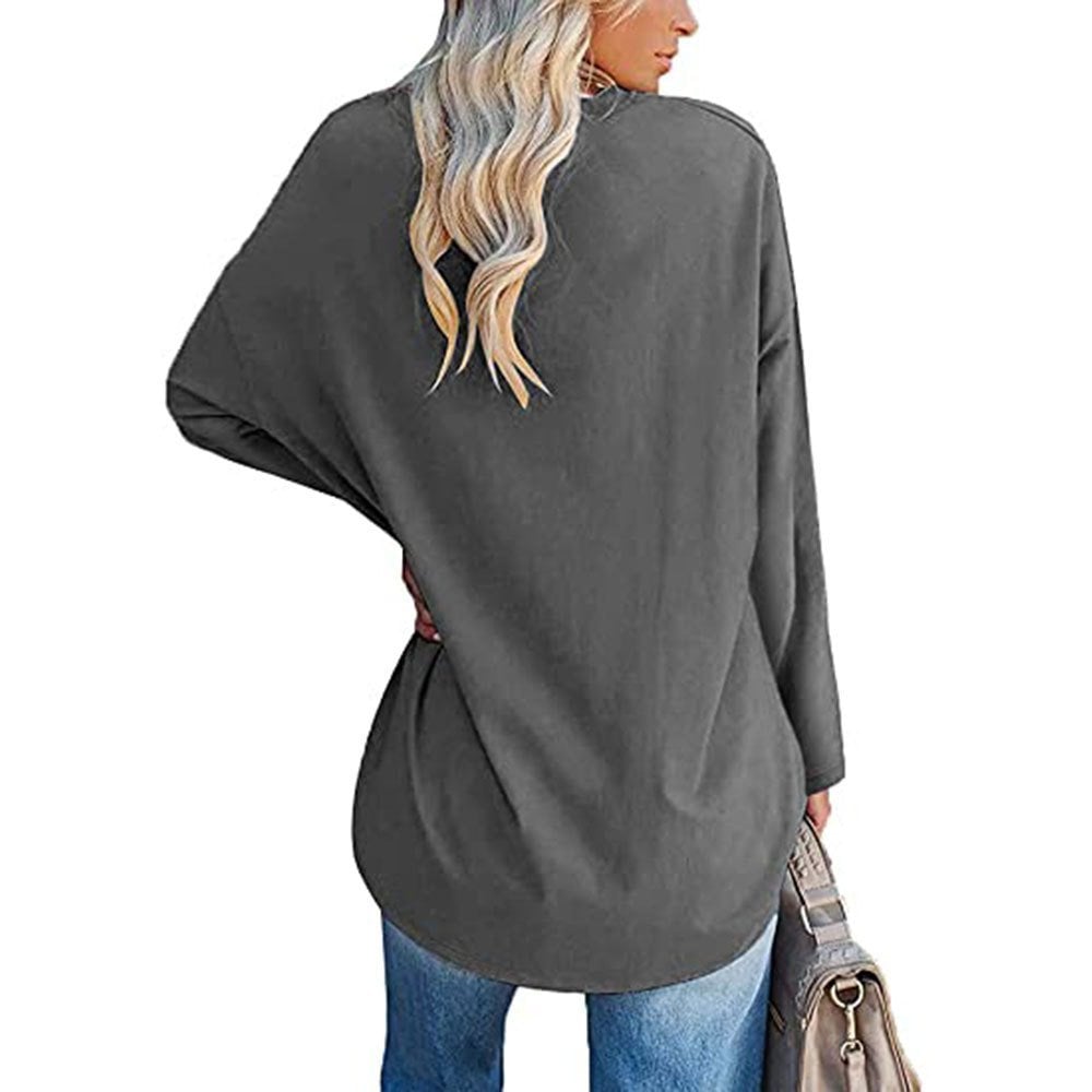 Multicolor - Women's Loose Long Sleeve Fashion V-neck Top