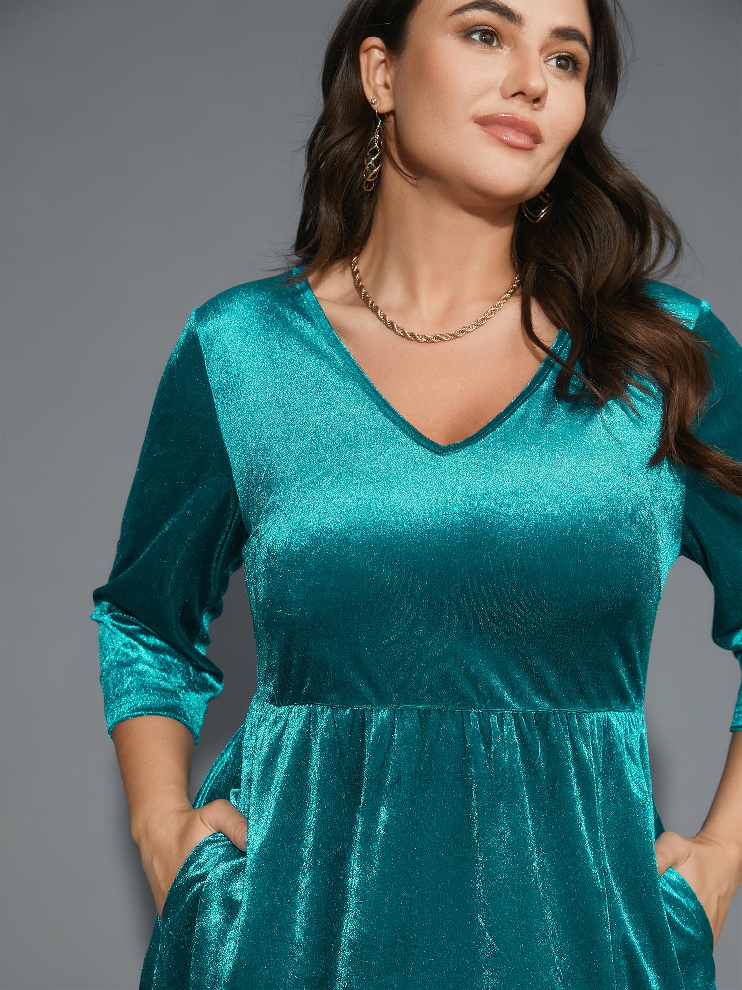 Velvet V-Neck Side Slit Maxi Dress