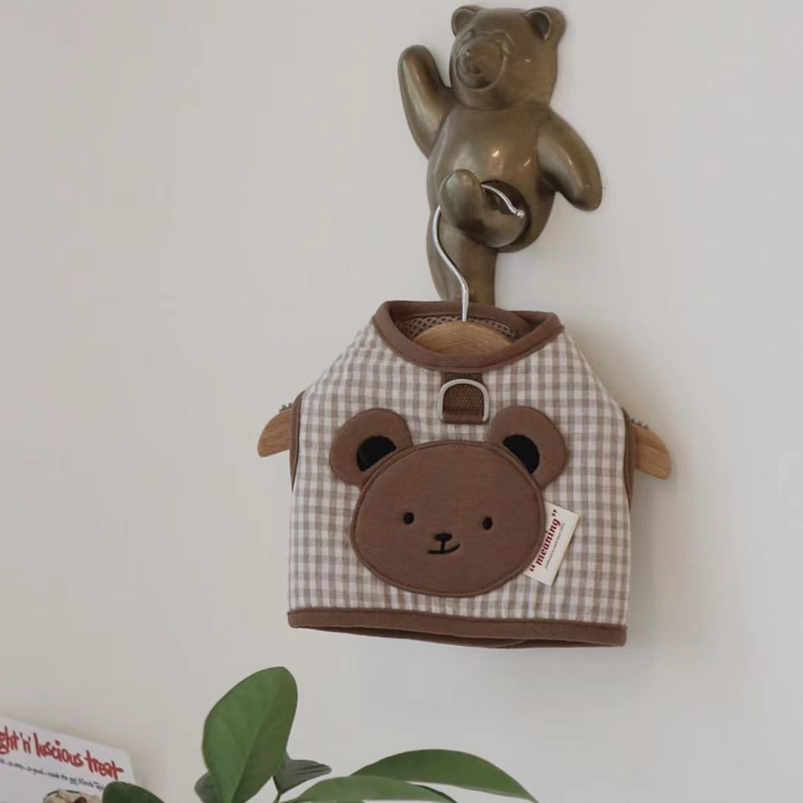Sweet Plaid Bear Dog Harness&Leash