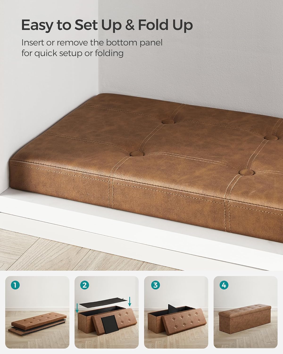 SONGMICS Mazie Collection - 43 Inches Folding Storage Ottoman Bench