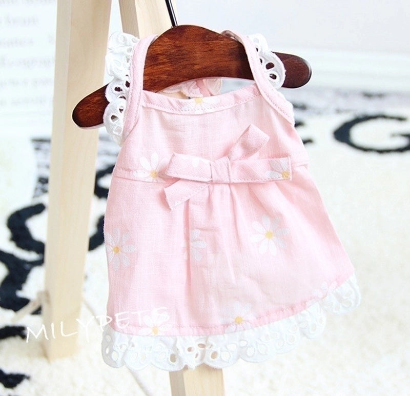 Pastoral Cotton Flower Bow Knot Pet Clothing