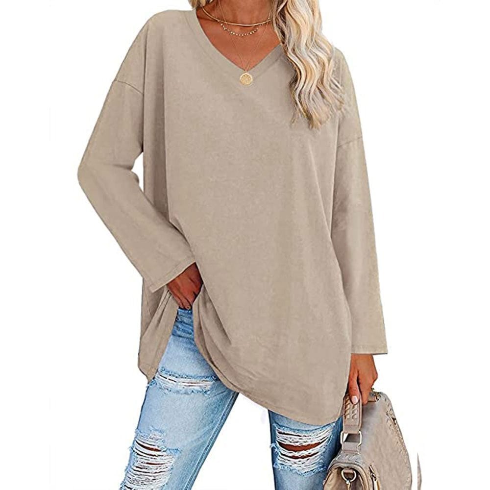 Multicolor - Women's Loose Long Sleeve Fashion V-neck Top