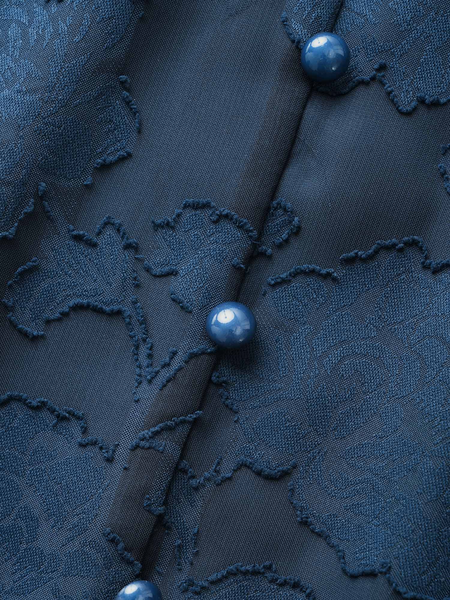 Textured Mesh Puff Sleeve Button Detail Dress