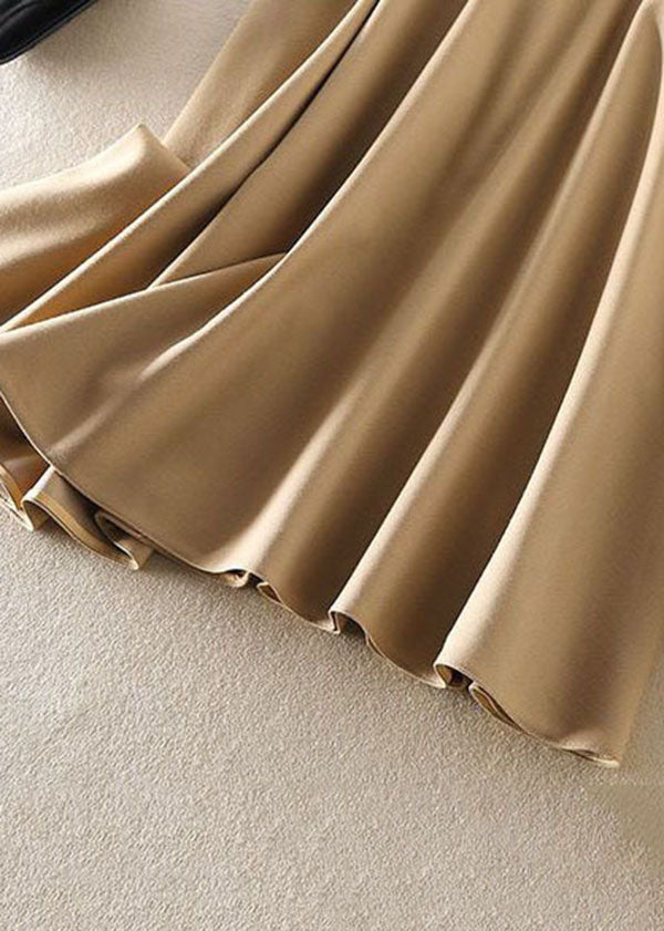 Khaki High Waist Exra Large Hem Cotton A Line Skirt Spring