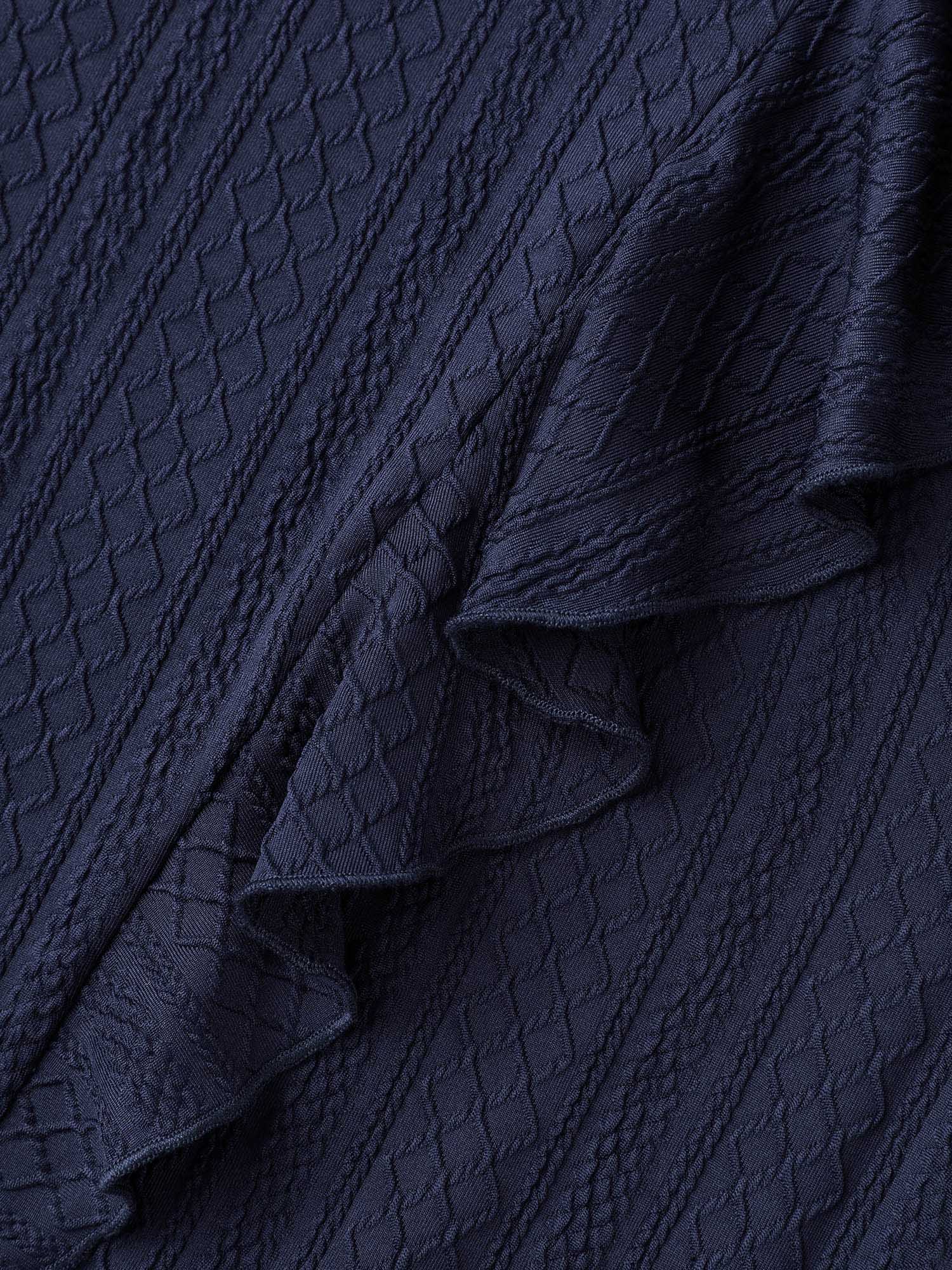 Plain Crew Neck Ruffle Trim Plisse Dress