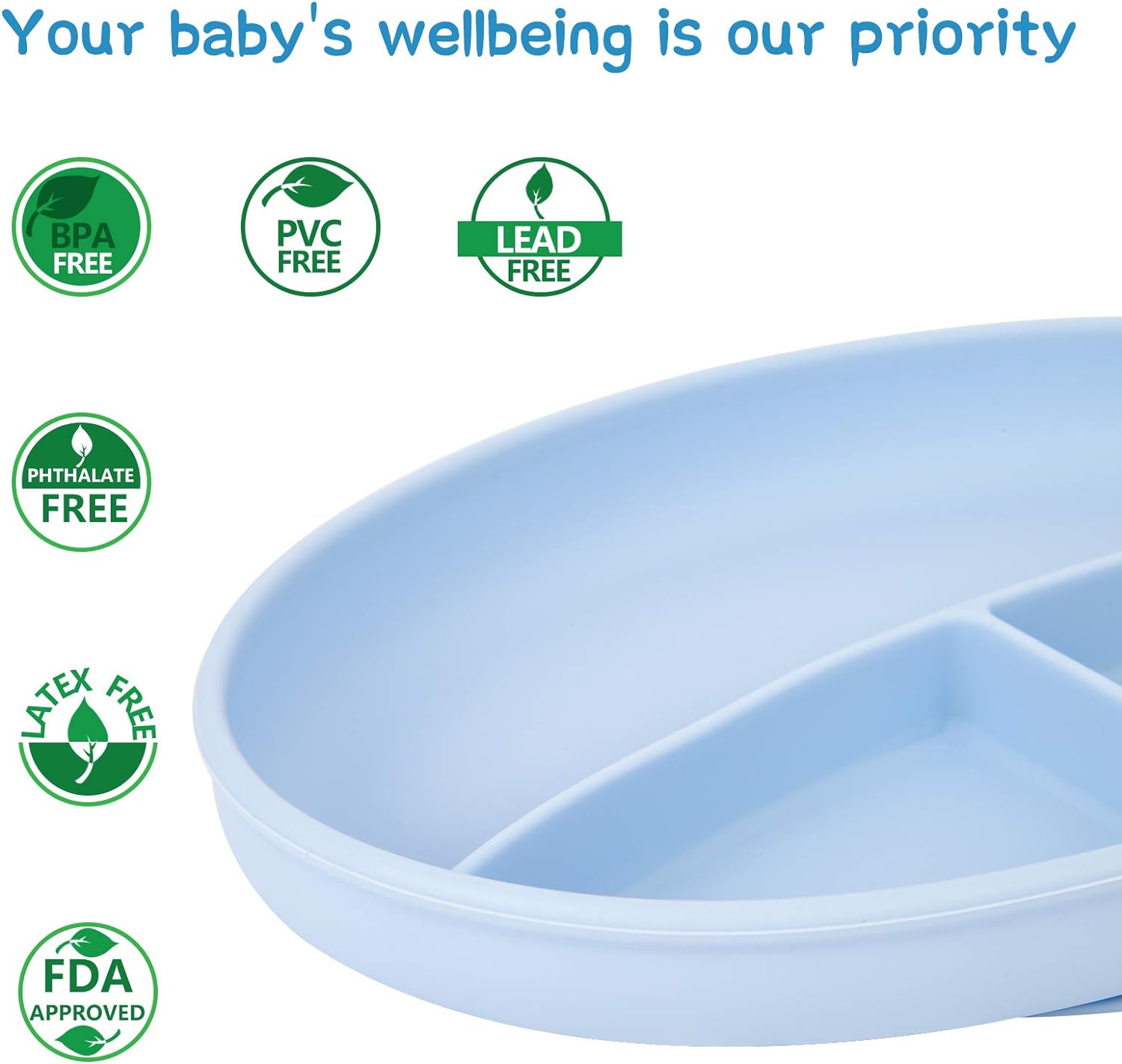 Silicone Suction Plates For Baby. Kids And Baby Divided Plate For Food. Baby Food Plate