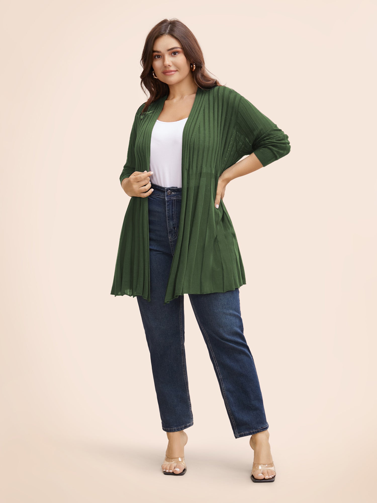 Plain Textured Kimono Collar Cardigan