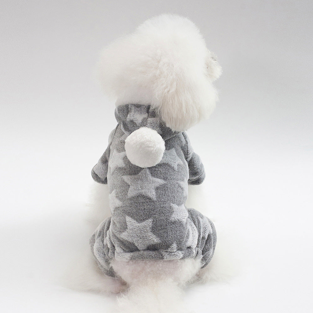 Star Printed Fleece Dog Cat Jumpsuits Pajama