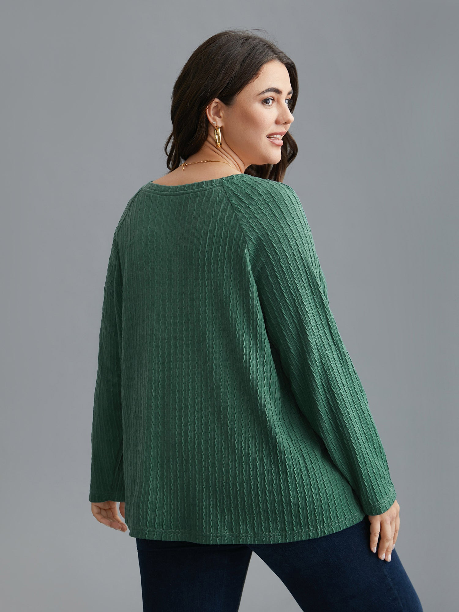 Textured Elastic Raglan Sleeves T-shirt